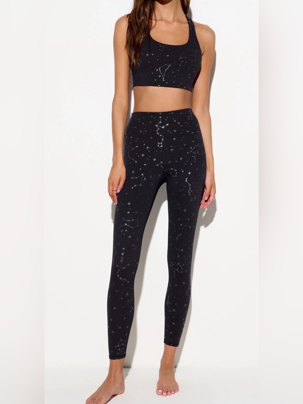 Spiritual Gangster Astrology Matching Leggings and Top SZ. Large Black/Silver